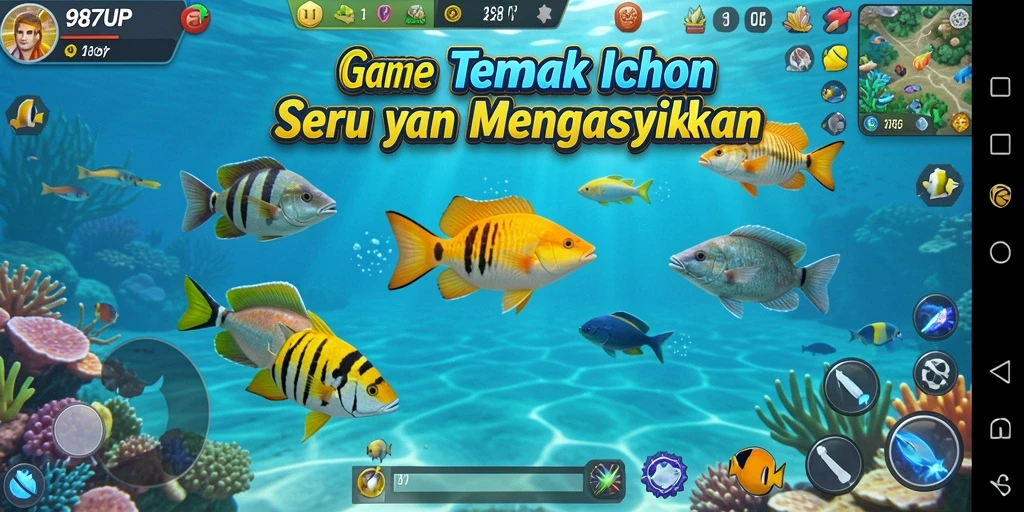 Gameplay seru Tembak Ikan di 987UP dengan berbagai ikan yang menarik.