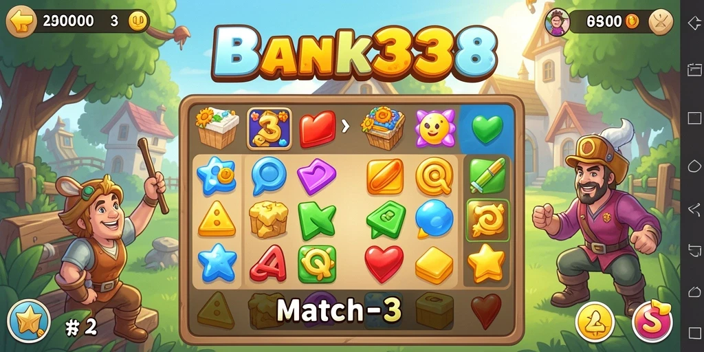 Tampilan gameplay seru dalam BANK338 yang menampilkan momen mencocokkan permata.