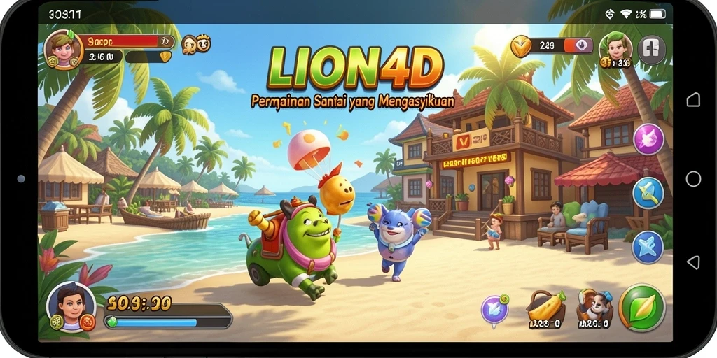 Screenshot gameplay LION4D menampilkan suasana santai dan penuh warna.