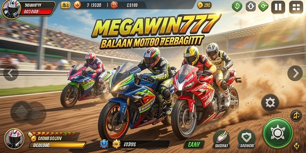Tampilan gameplay seru dari MEGAWIN777 yang penuh aksi balapan motor.