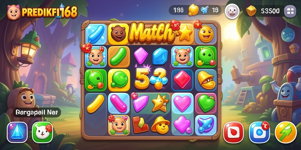 Tangkapan layar PREDIKSI168 menampilkan gameplay Match-3 yang seru.